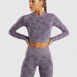 Gymshark Adapt Camo Seamless Long Sleeve Crop Top at Gymshark